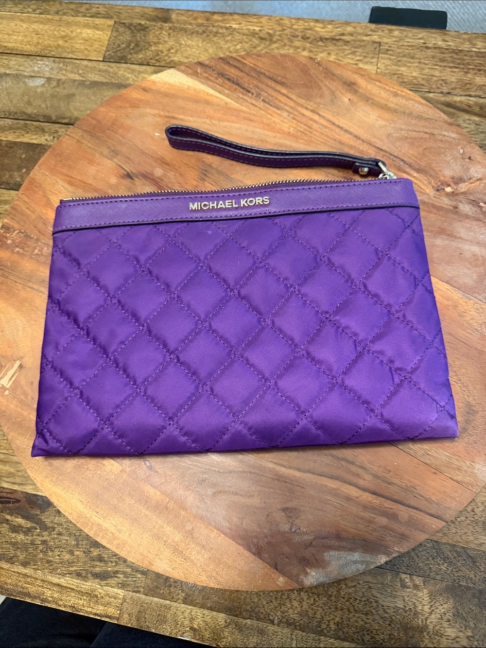 Michael Kors Kieran Purple Quilted Wristlet Clutch with Logo